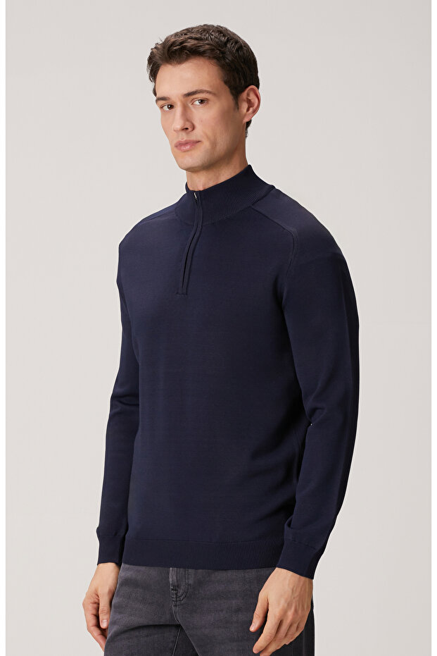 Lacivert Fermuarlı Kazak - 4