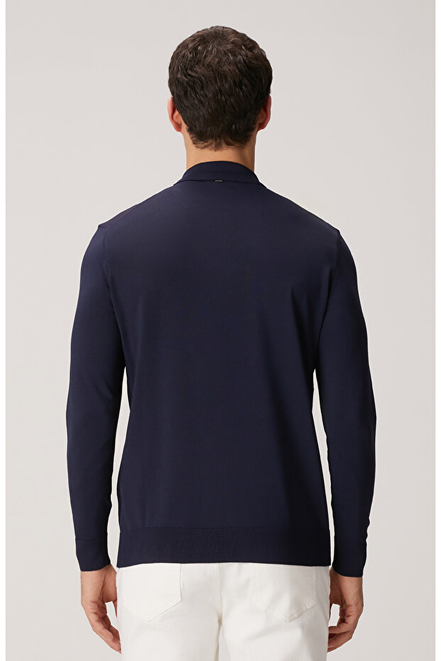 Lacivert Polo Yaka Kazak - 5