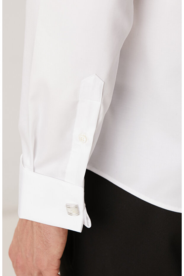 Non-Iron Beyaz Saten Gömlek - 7