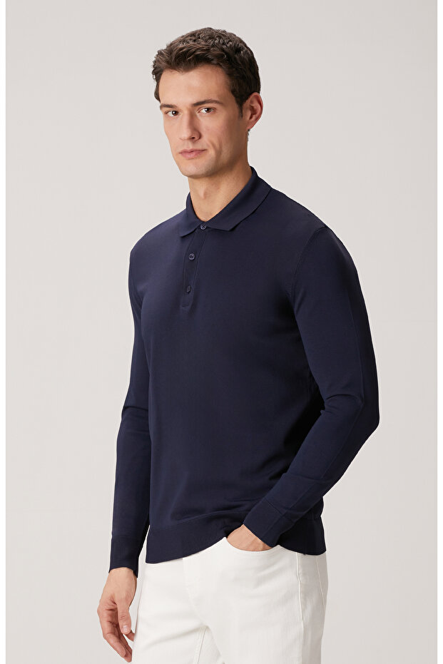 Lacivert Polo Yaka Kazak - 4