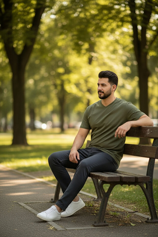 V yaka Basic T-Shirt - 5