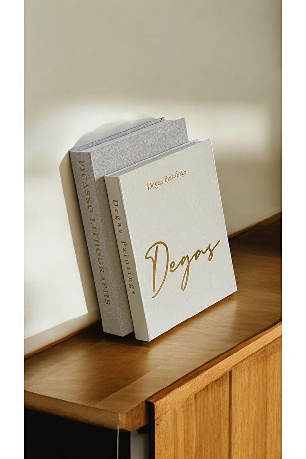 Fabric Covered 2-Piece Decorative Book Box (Picasso-Degas) Linen Gold, Cream Gold