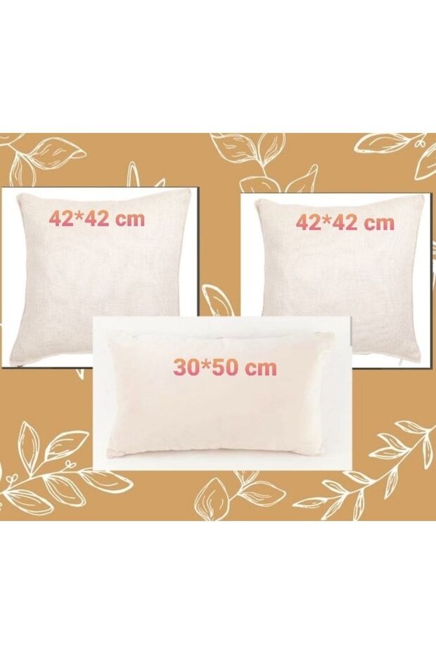 3-Piece Beige Color Linen Throw Pillow Cover Embroidered Throw Pillow Cover for Punch