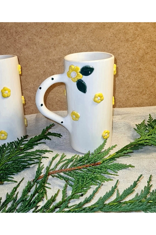 كوب قهوة مزدوج منقوش بالزهور مصنوع يدويًا من السيراميك - 6