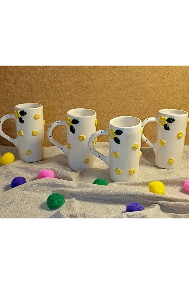 كوب قهوة مزدوج منقوش بالزهور مصنوع يدويًا من السيراميك - 1