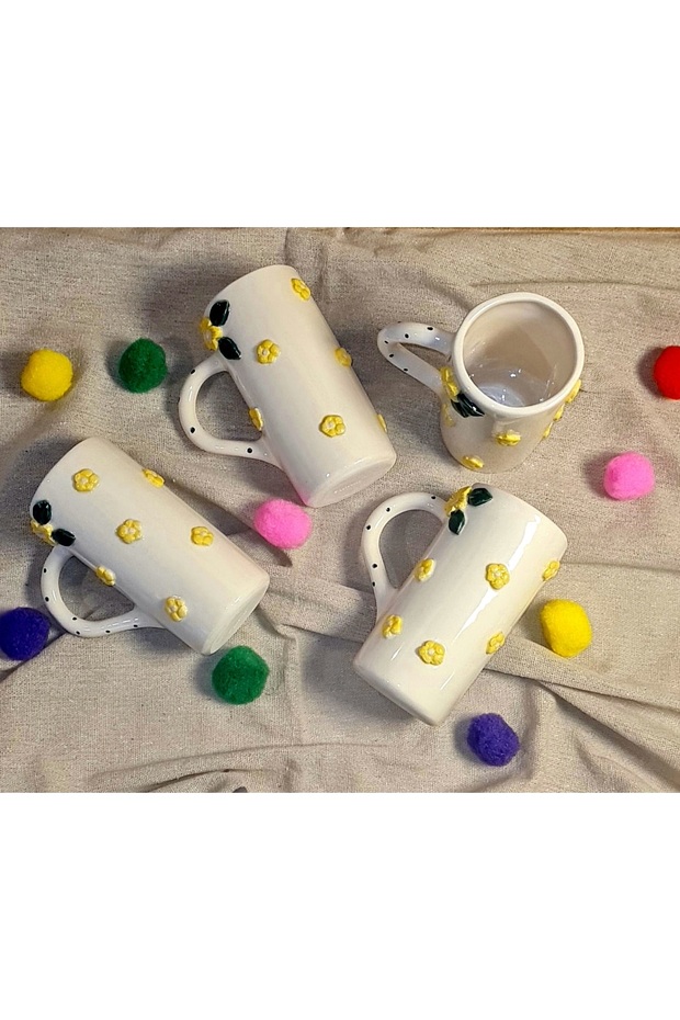 كوب قهوة مزدوج منقوش بالزهور مصنوع يدويًا من السيراميك - 2