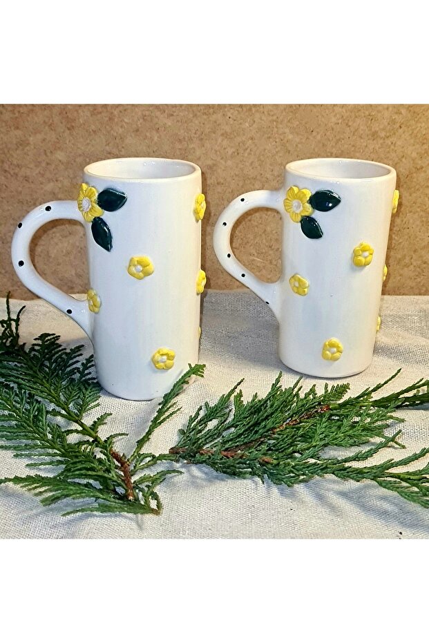 كوب قهوة مزدوج منقوش بالزهور مصنوع يدويًا من السيراميك - 7