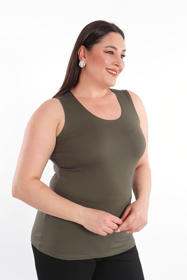 Kadın Haki Geniş Askılı Basıc Bluz - 6