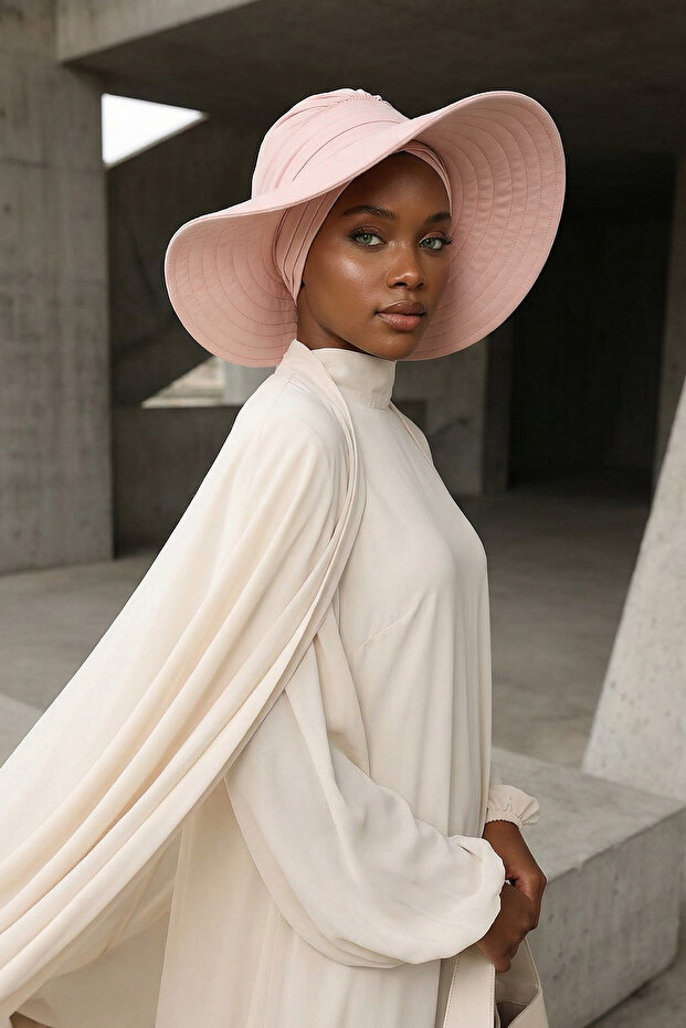 Combed Cotton Bonnet Turban with Detachable Bow on the Back, S-4, Powder