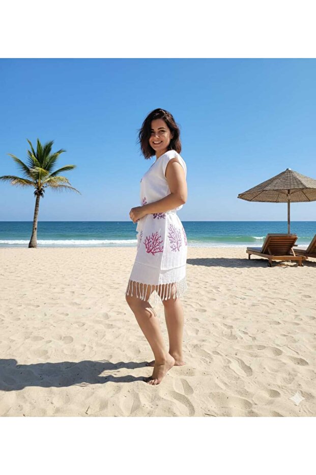 Plum Coral Luxury Printed Petemal Beach Bathrobe Pareo