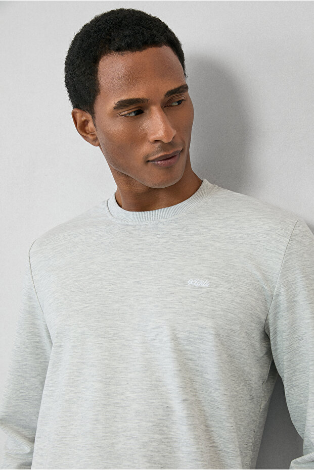 Bisiklet Yaka Regular Fit Nakışlı Basic Sweatshirt - 1