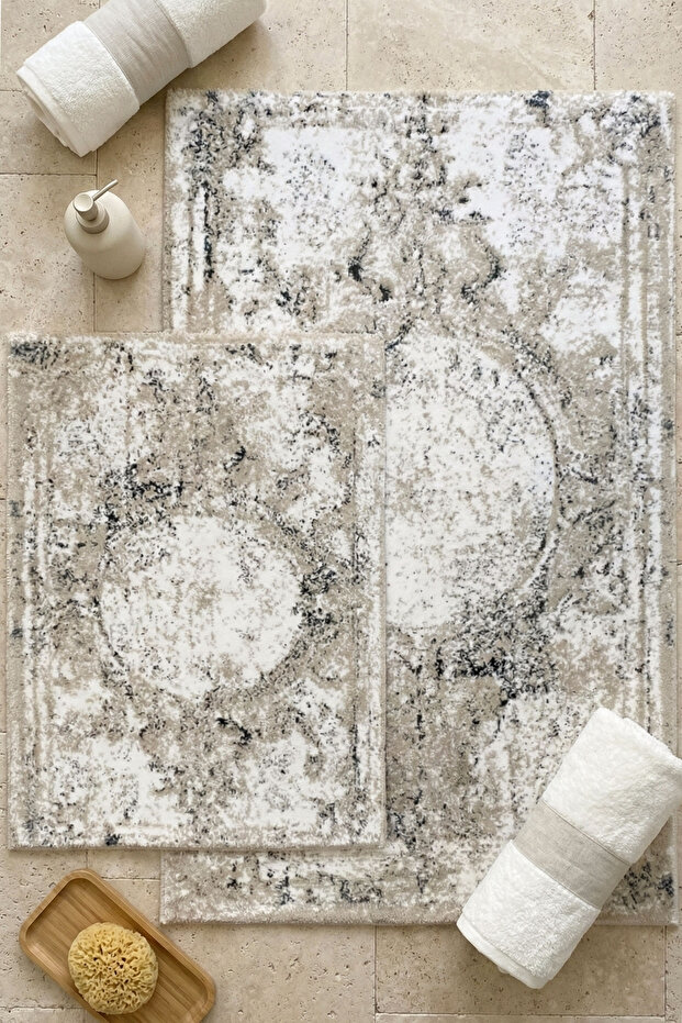 Anna İkili Banyo Paspas Seti / Bej-Mavi - 1