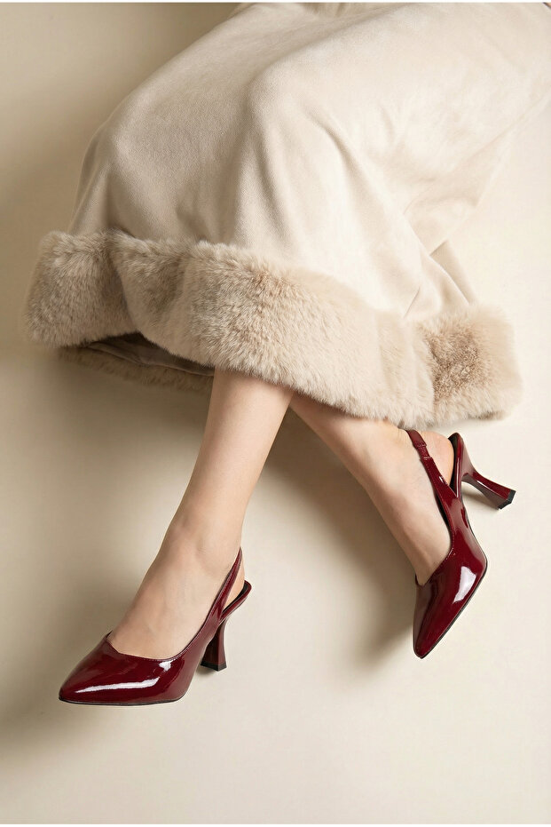 Beryls női bordó lapos elasztikus modern nyári sarkú cipő - 4