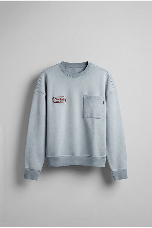 Men's Crew Neck Pocket Detailed Sweatshirt Gray