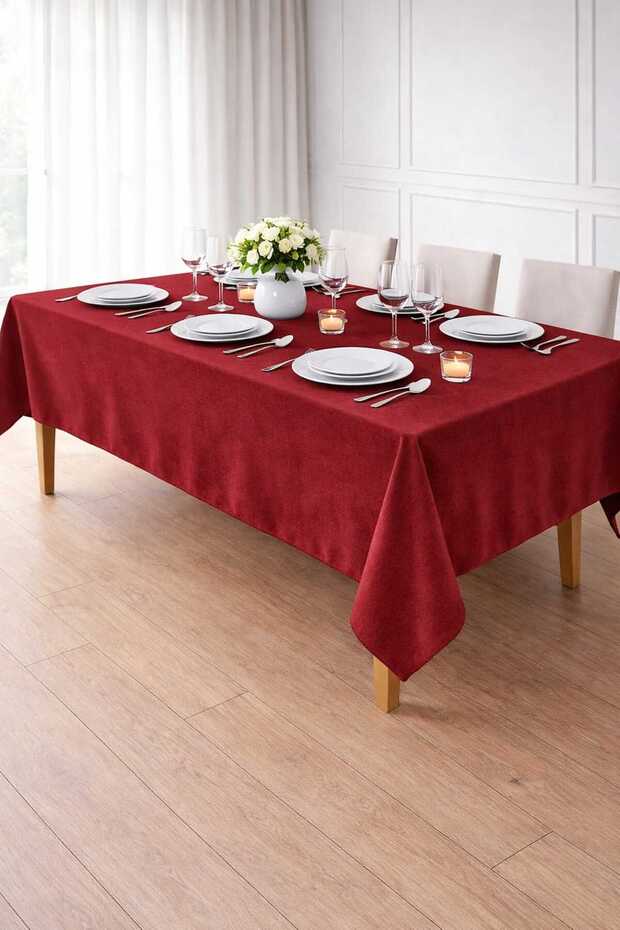 Velvet Textured Burgundy Color Tablecloth