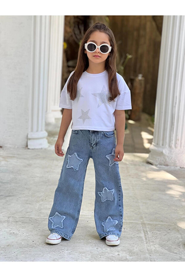 Girls' Star Washed Denim Pants (Jeans-Denim)