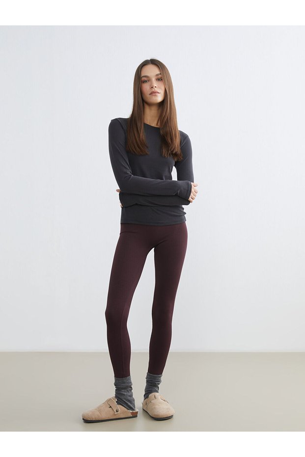 Alita City Lcw Dream Plum Gathering Seamless Ribbed Women's Leggings