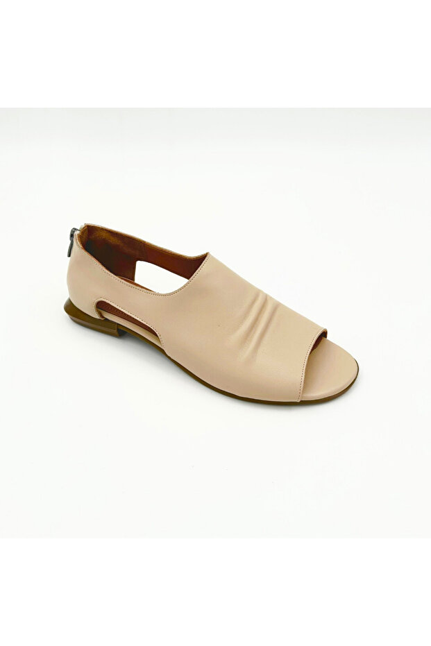 Beige Leather Open Toe Sandals - 3