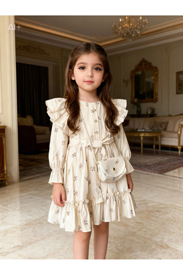 Cotton Fabric Dress with Bag, Puffy Dress
