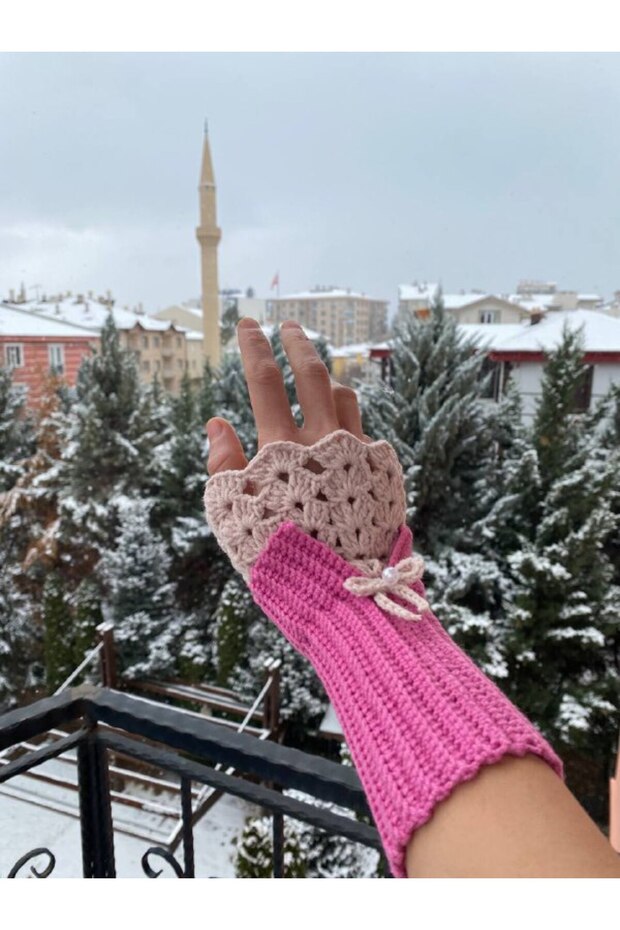 Vintage Örgü Dantel Eldiven , Bileklik - 4