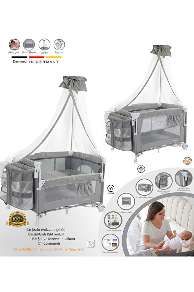 Holmer Maxi Comfort (ANNE YANI-DELUXE KUMAŞ) Cibinlikli Oyun Parkı/Anne Yanı 70x110cm AÇIK GRİ