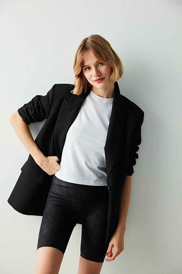 Siyah Miracle Pop Up Leather Biker Short - 2