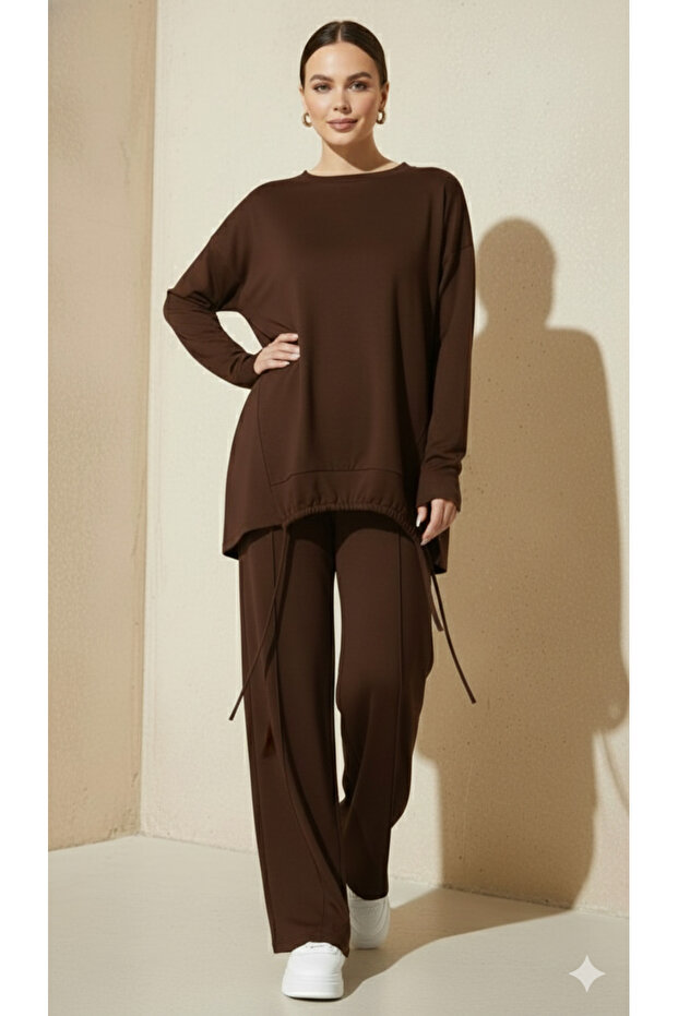 Brown Modal Fabric Double Set - 3
