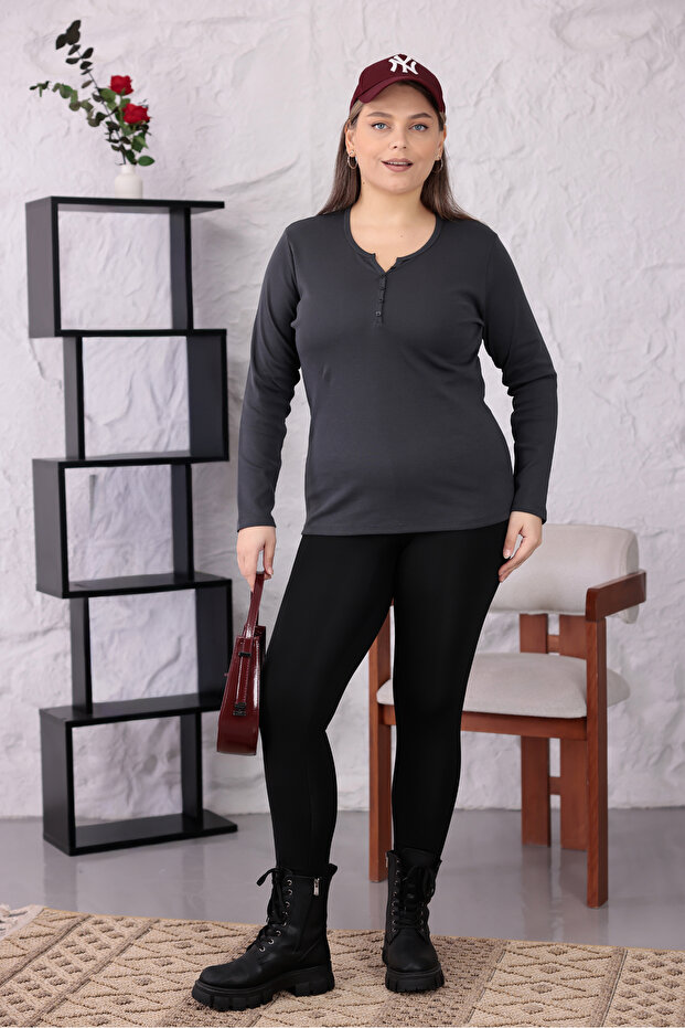 Plus Size Cotton Stretch Fabric Basic Blouse - 3