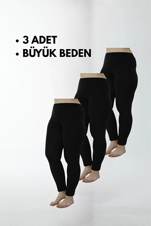 3-Piece Women's Black Plus Size Comfortable Texture Oversized Long Leggings