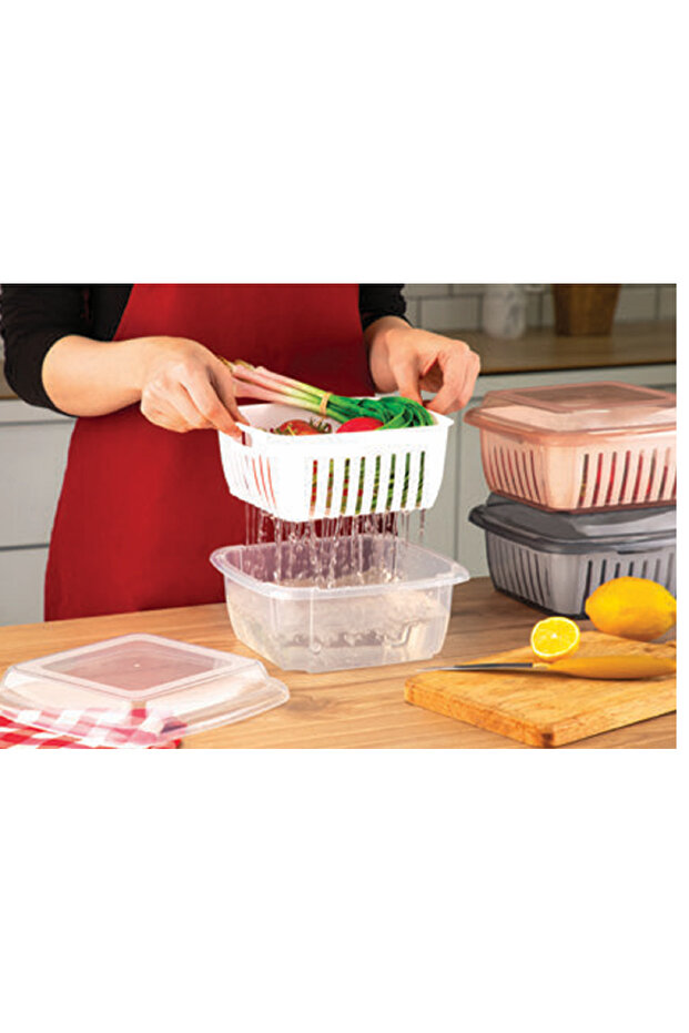 حاوية تخزين الفواكه والخضروات مع مصفاة عملية - 2