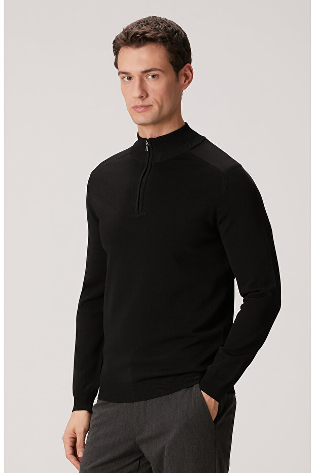 Siyah Fermuarlı Kazak - 4