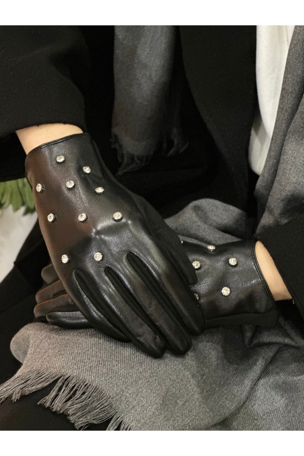 TAŞLI DOKUNMATİK DERİ ELDİVEN - 2
