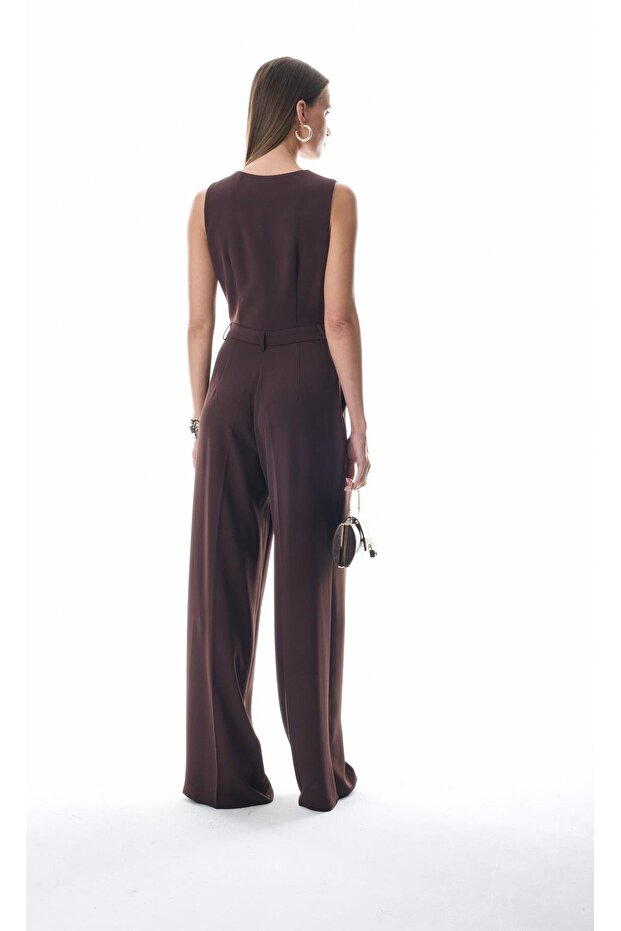 Yelek Görünümlü Gold Düğmeli Tulum - 2