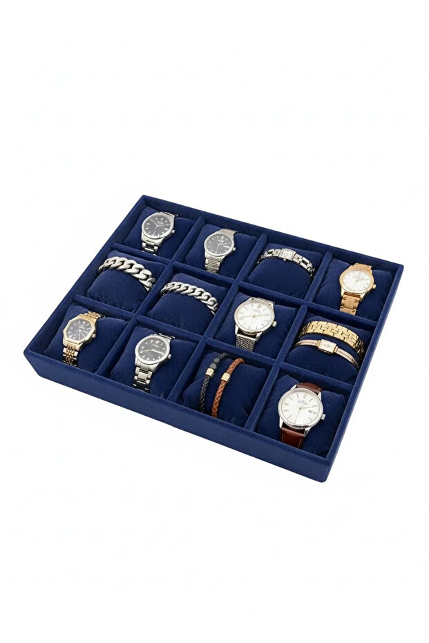 Domestic Production Tokyo Model Suede Fabric Dark Blue 12 Padded Drawer Jewelry Box