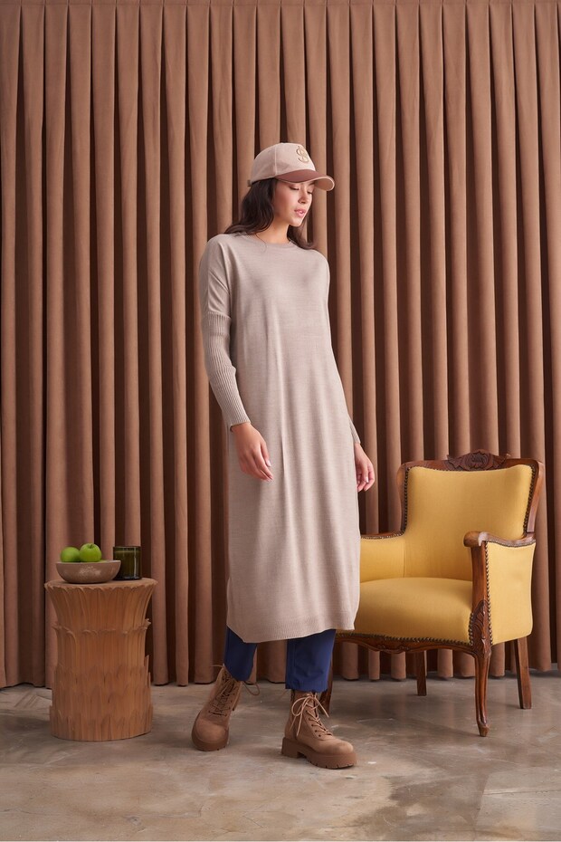 Basic Triko Tunik Vizon Bol Kalıp - 1