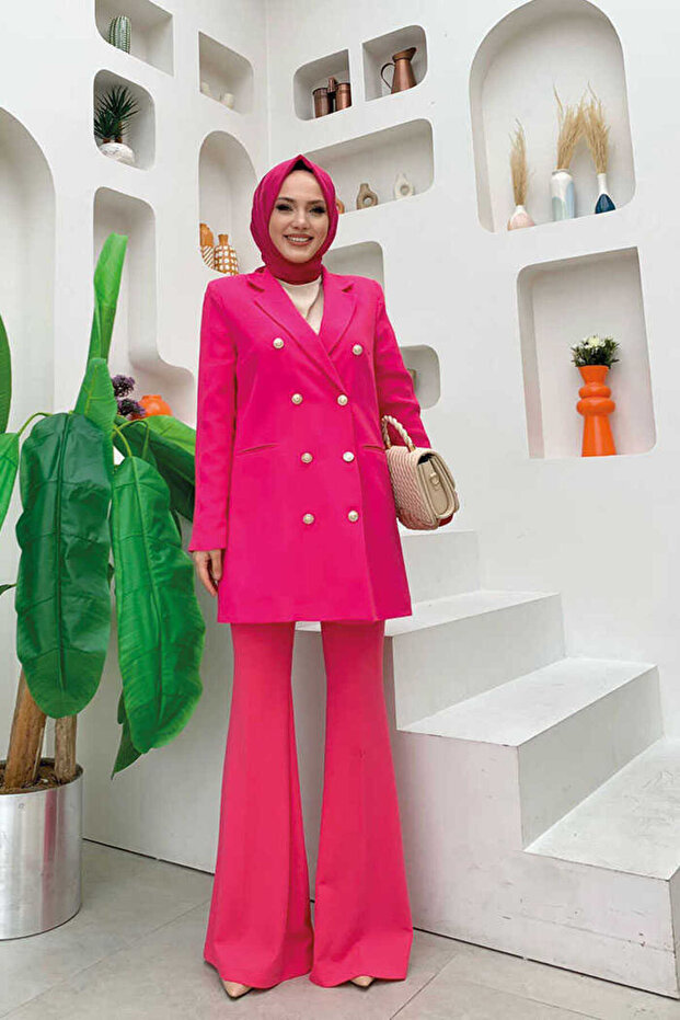 Button-Looking Lined Jacket 7665 Fuchsia
