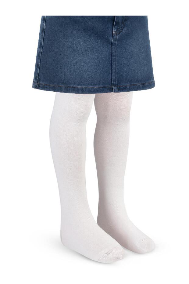 Plain Patterned 3-11 Years Old Children's Girls' Pantyhose - Ecru 5-6 Years Old