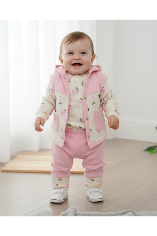 Baby Girl Corduroy Tulip Printed Vest 3 Piece Cute 6-12 Month Baby Set