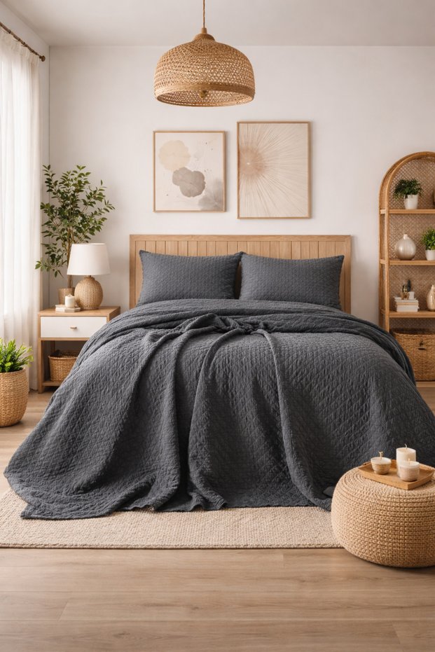 Cambridge Bedspread Set Single Dark Gray Boxed