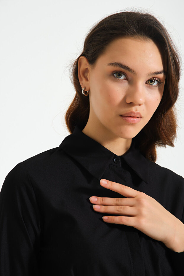 Basic Poplin Siyah Gömlek - 3