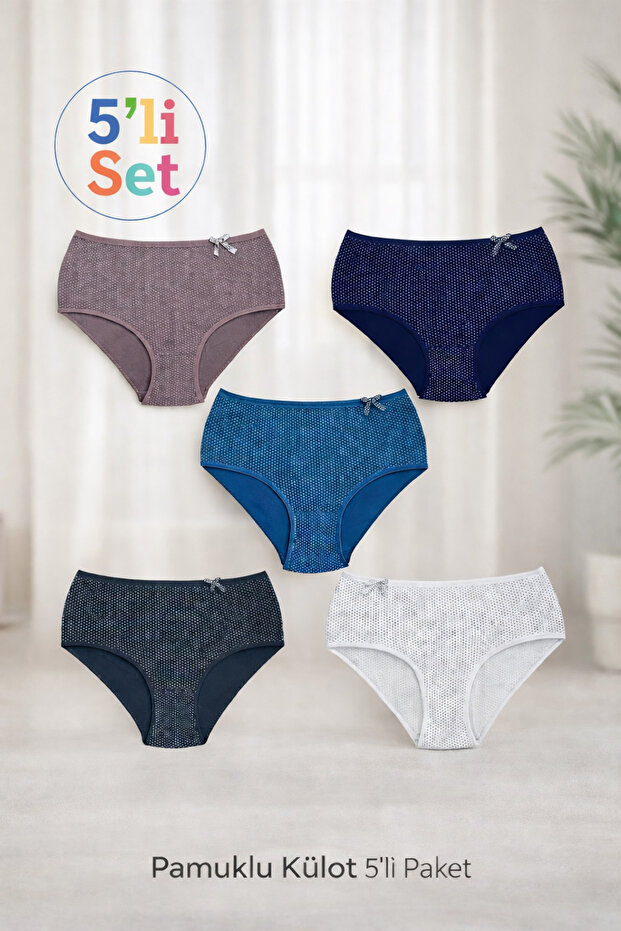 Women's High Waist 5 Pieces Polka Dots Patterned Underwear