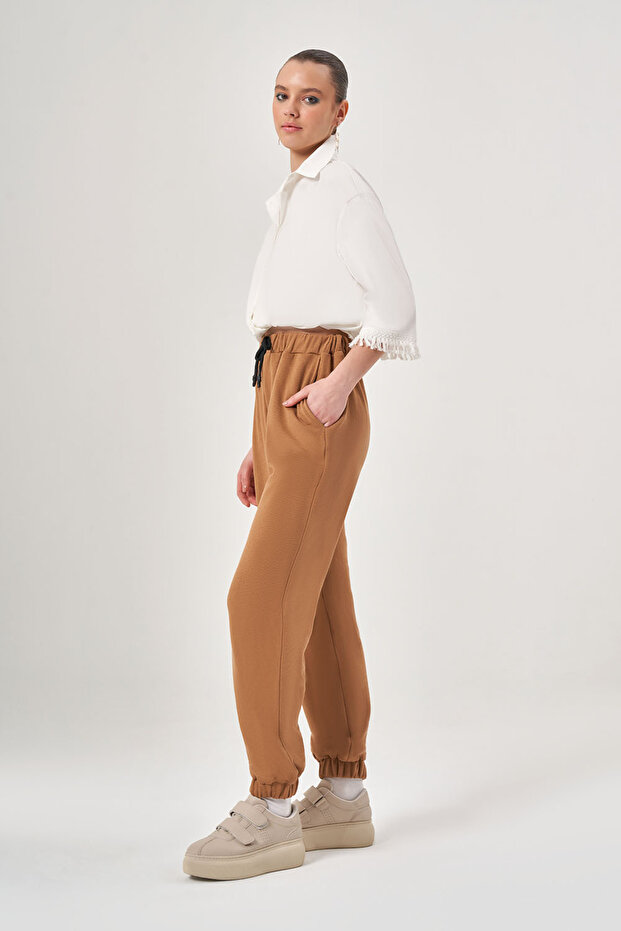 Paça Lastikli Örme Taba Pantolon - 3