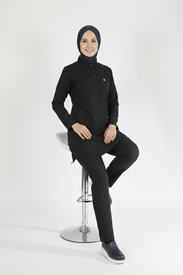 Lycra Nurse Uniform Hijab Set Black