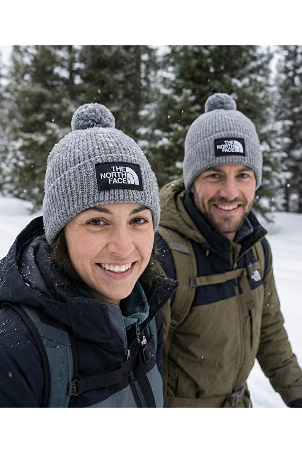 قبعة Tnf Logo Box Pom - NF0A8CHFDYY1، باللون الرمادي