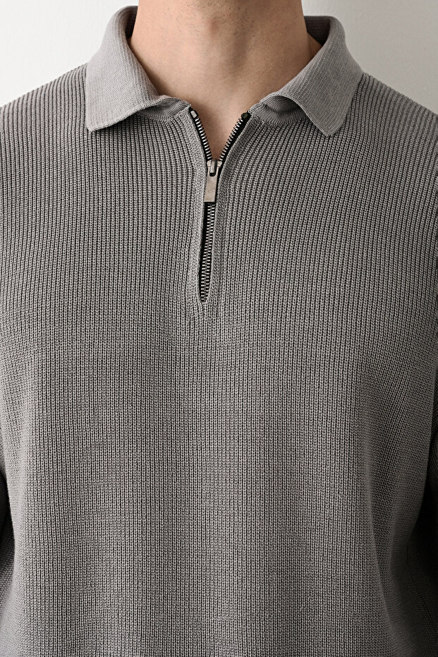 Fermuar Yaka Antrasit Premium Basic Çelik Triko Kazak - 3