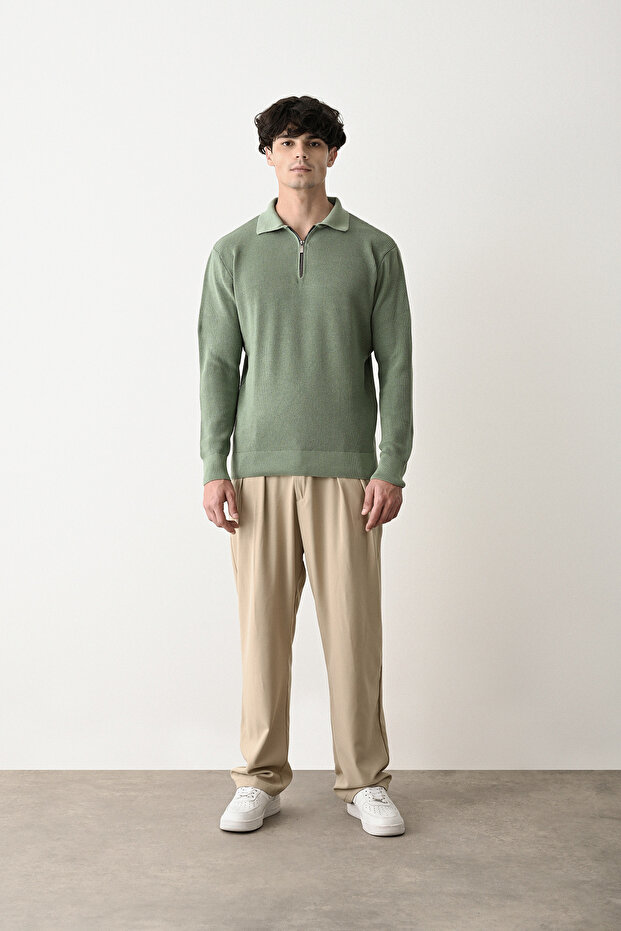 Fermuar Yaka Çağla Premium Basic Çelik Triko Kazak - 4