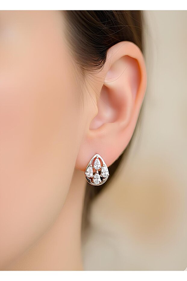 Silver Color Steel Stainless Earrings with Stones