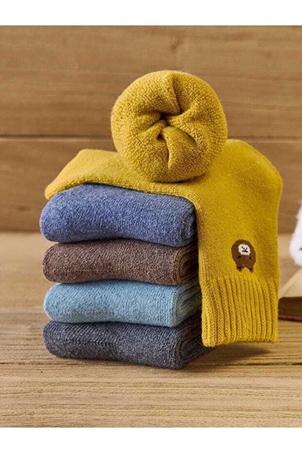 Teddy Bear Patterned Towel Socks 5 Pairs - 1