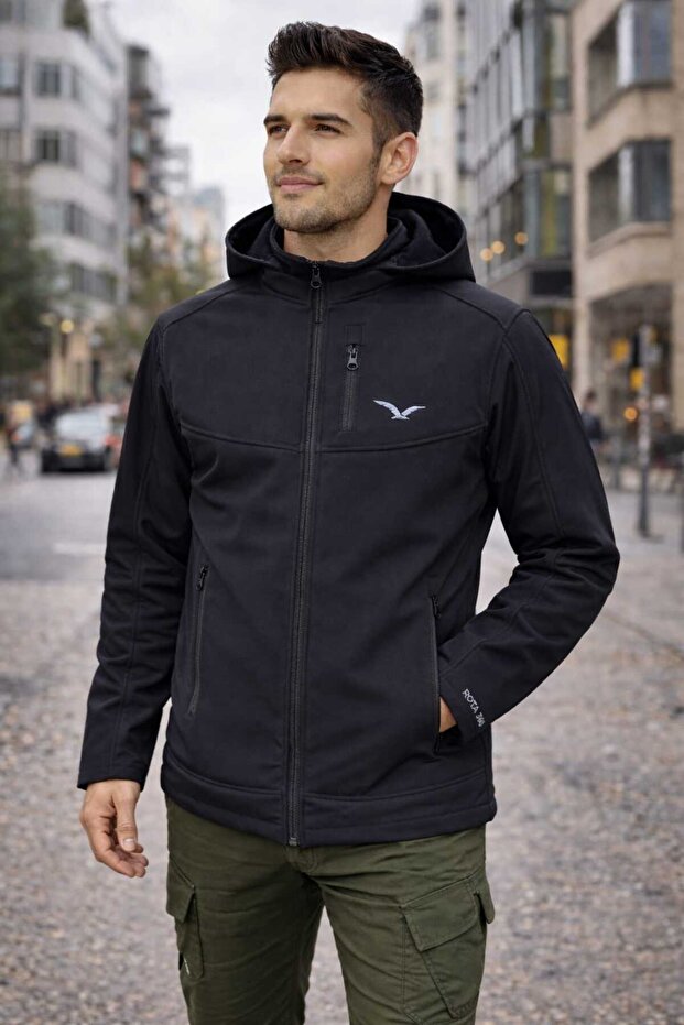 Men's Softshell Jacket Waterproof Detachable Hooded with Fleece Inside