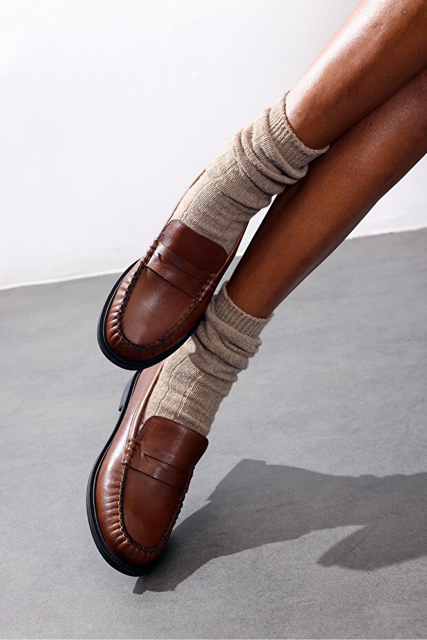 Dark Tan Leather Loafer 35507